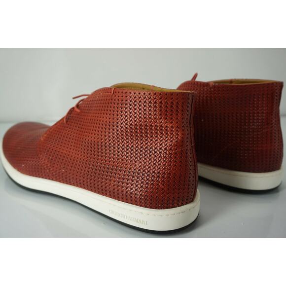 Giorgio Armani Red Perforated Leather High Top Sneakers Size 9.5 New $615 Chukka main image 5